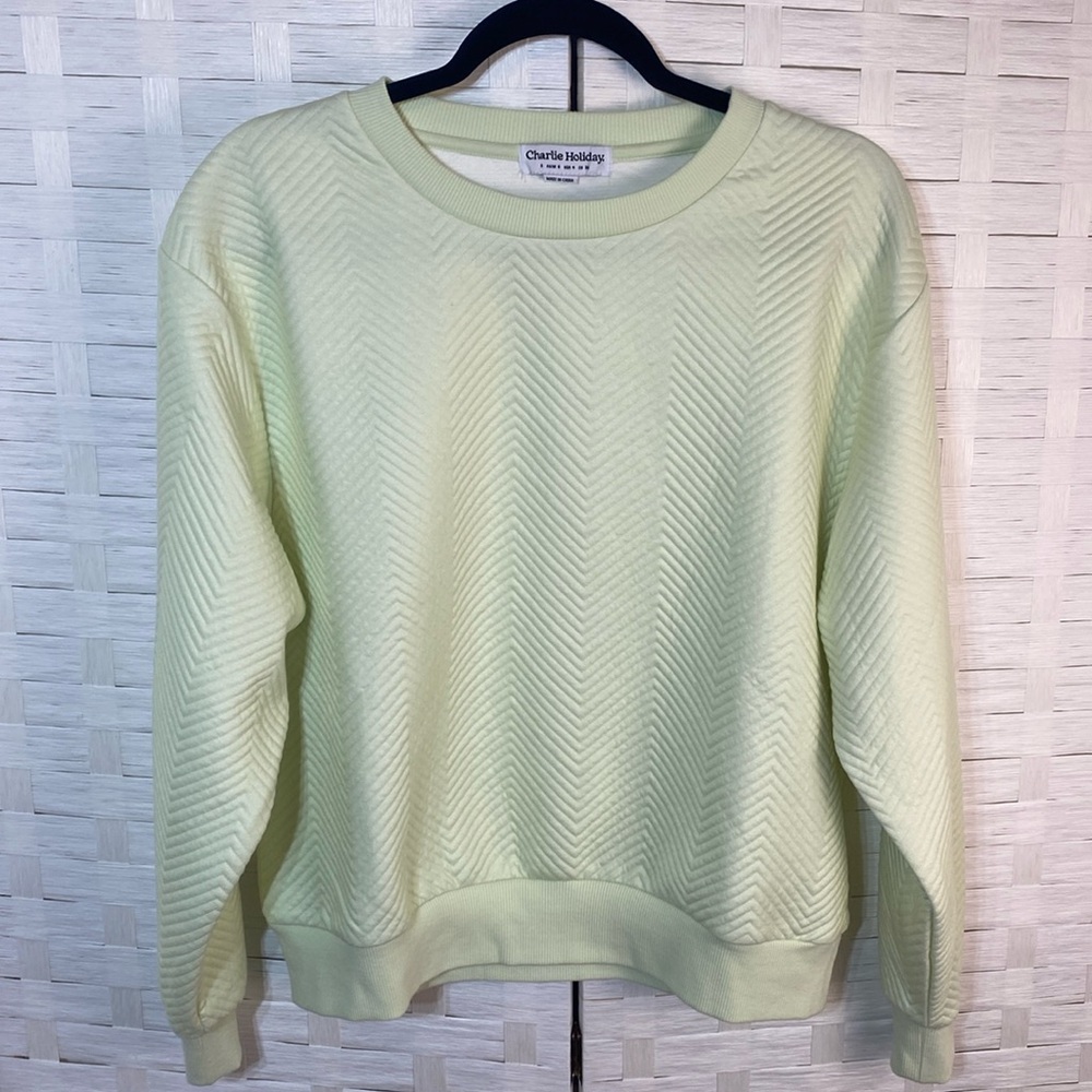 Charlie Holiday Light Lime Green Chevron Textured Sweatshirt Size Small